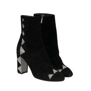 Rene Caovilla Swarovski Crystal Strass Ankle Boots US 7 EU37 Black Suede Booties